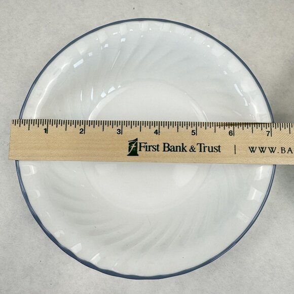 Corelle Corning White Swirl Rimmed Soup Cereal Bowls Blue Trim 7.25" Set Of 2 - Picture 7 of 8